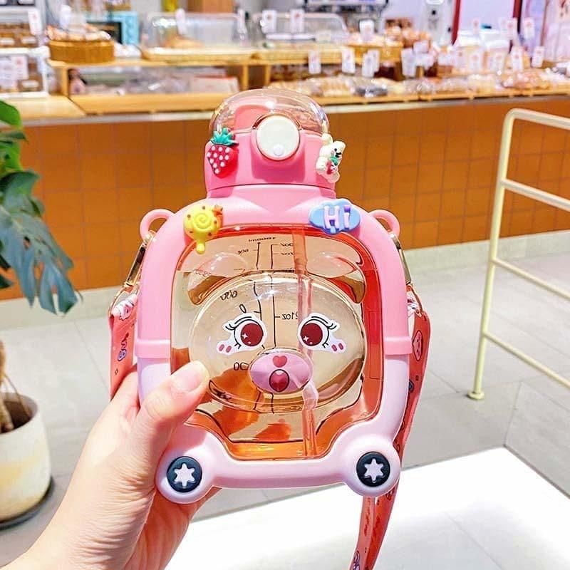 Cute Sipper Water Bottle with Straw and Strap